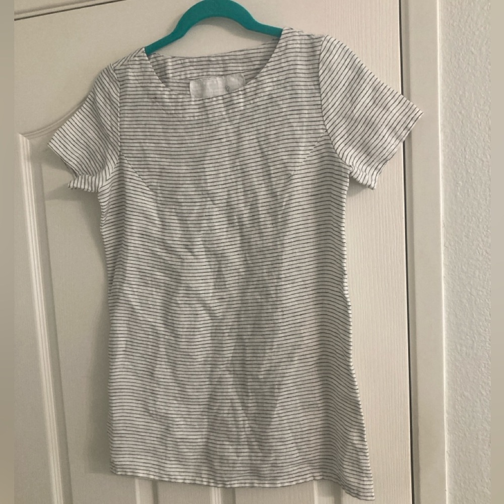 notPERFECTLINEN White and Black Striped Short Sleeve Tee